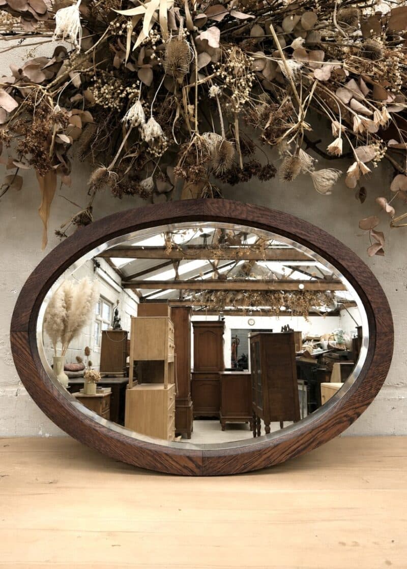 Oak oval wall mirror