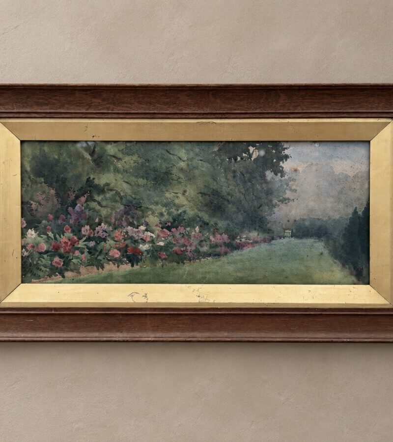 Edwardian garden border watercolour